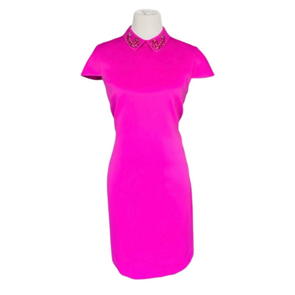 NWT Belle Badgley Mischka Fuchsia Bright Pink Dress Jeweled Collar Women’s 12